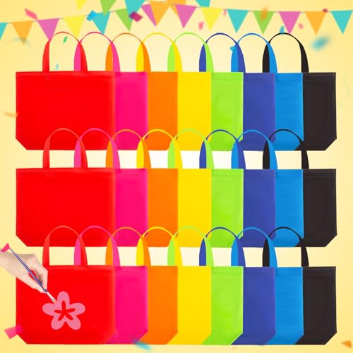 Shindel 24 Pack Reusable Gift Bag with Handles, 13" Goodie Treat Bags 8 Colors for Birthday Party Favors, Wedding, Baby Shower - Image 1