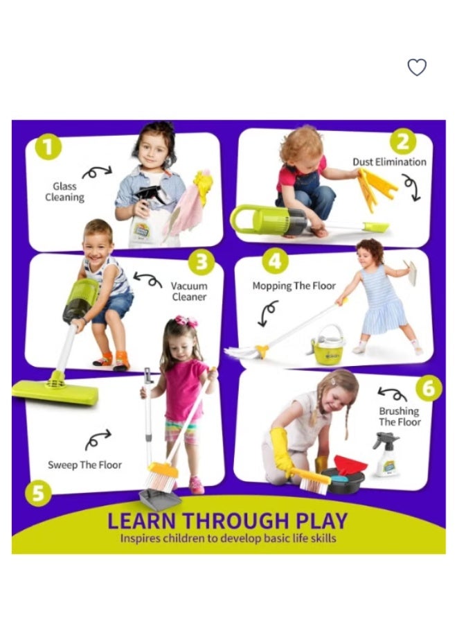 مجموعة لعبة تنظيف الأطفال ، تظاهر لعب تنظيف المنزل Playset Incl: الفراغ الكهربائي للعبة ، مجموعة المكسرة والغبار ، مسح ، غبار وأكثر من ذلك ، أدوات تنظيف الألعاب للأولاد والبنات. - Image 3
