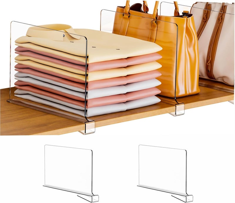 Cq acrylic 2PCS Multifunction Acrylic Shelf Dividers, Closets Shelf and Closet Separator for Wood Closet, Only Need to Slide to Adjust The Appropriate Distance - Image 1