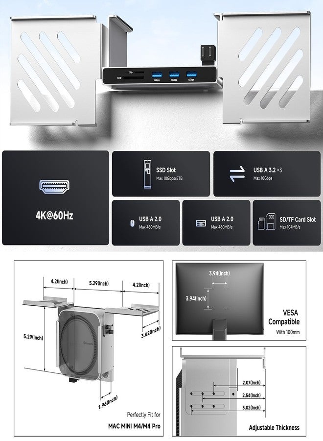 minisopuru قاعدة تثبيت Minisopuru المصنوعة بالكامل من الألومنيوم لجهاز Mac mini M4، تُوضع أسفل المكتب أو على الحائط، حامل VESA لجهاز Mac mini M4 مع منفذ HDMI يدعم دقة 4K بمعدل 60 هرتز، علبة SSD من نوع M.2 NVMe بسعة 8 تيرابايت، سرعة نقل بيانات 10 جيجابت في الثانية، ملحقات لجهاز Mac mini M4/M4 Pro 2024 - Image 2