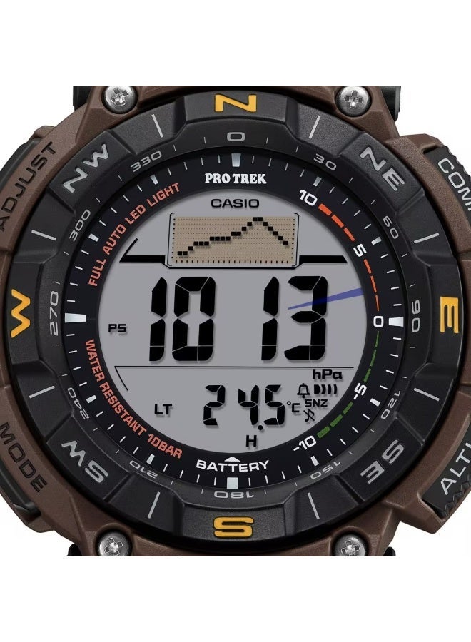 CASIO Pro Trek Solar Analog-Digital Men’s Watch PRG-340L-5D, 54.7 mm Coyote Brown Bio-Resin Case & Faux Leather Strap, Triple Sensor, World Time, 100 m WR - Image 2