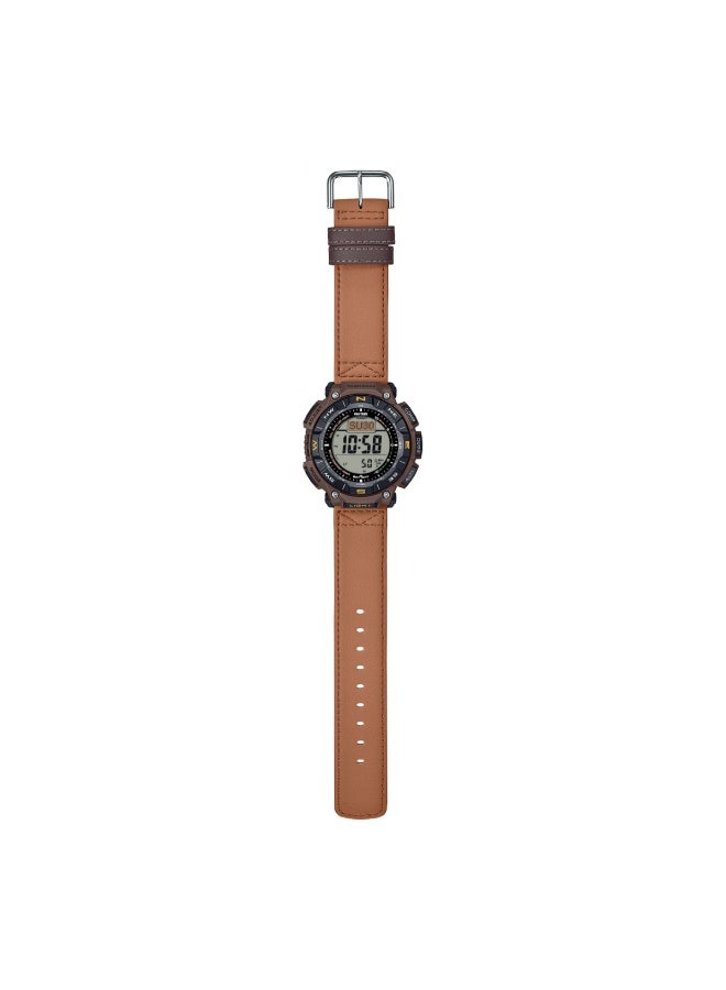 CASIO Pro Trek Solar Analog-Digital Men’s Watch PRG-340L-5D, 54.7 mm Coyote Brown Bio-Resin Case & Faux Leather Strap, Triple Sensor, World Time, 100 m WR - Image 3