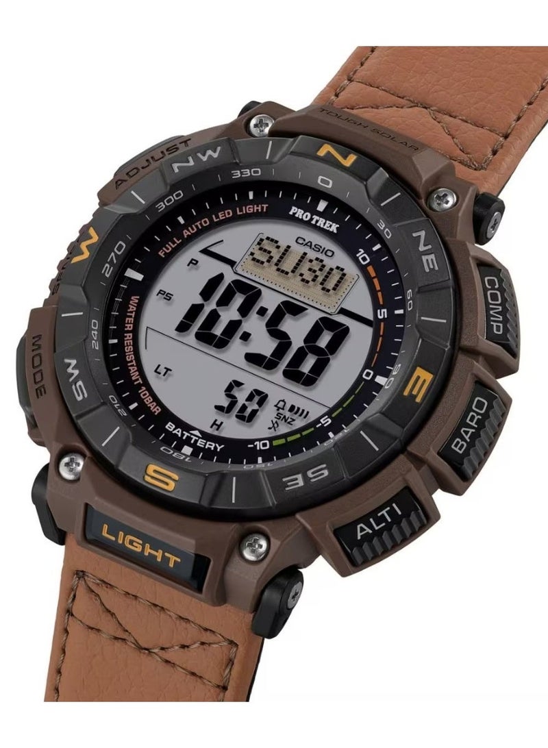 CASIO Pro Trek Solar Analog-Digital Men’s Watch PRG-340L-5D, 54.7 mm Coyote Brown Bio-Resin Case & Faux Leather Strap, Triple Sensor, World Time, 100 m WR - Image 1