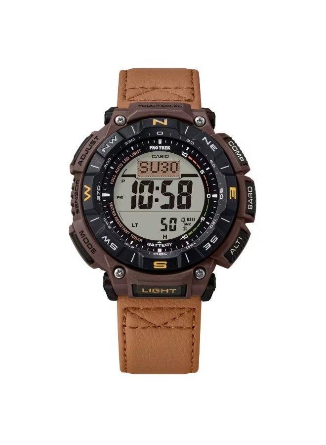 CASIO Pro Trek Solar Analog-Digital Men’s Watch PRG-340L-5D, 54.7 mm Coyote Brown Bio-Resin Case & Faux Leather Strap, Triple Sensor, World Time, 100 m WR - Image 5