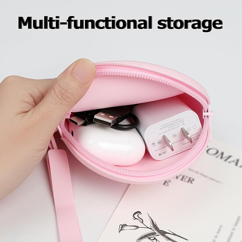 Woyinger Suitable for AirPods Charging Case Cover Holder, Tech Pouch Organizer for Accessories with Cable Management, Earbud Case & Coin Purse Compartment for Travel, Pink - Image 3