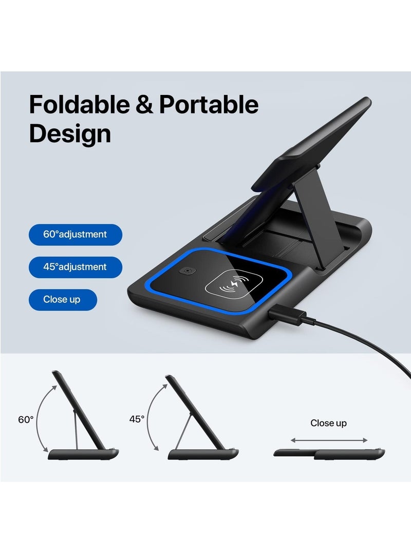 GUDOO Wireless Charger 3 in 1 Wireless Charging Station Fast Wireless Charger Stand for Phone Charger 15 14 13 12 11 Pro Max XR XS 8 Plus Watch 8 7 6 5 4 3 2 SE for iPhone AirPods Pro 3 2 Black - Image 5