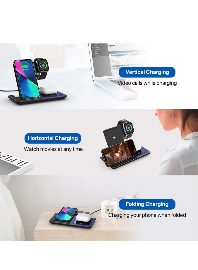 GUDOO Wireless Charger 3 in 1 Wireless Charging Station Fast Wireless Charger Stand for Phone Charger 15 14 13 12 11 Pro Max XR XS 8 Plus Watch 8 7 6 5 4 3 2 SE for iPhone AirPods Pro 3 2 Black - Image 4