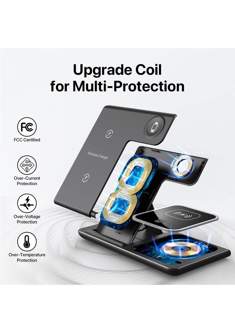 GUDOO Wireless Charger 3 in 1 Wireless Charging Station Fast Wireless Charger Stand for Phone Charger 15 14 13 12 11 Pro Max XR XS 8 Plus Watch 8 7 6 5 4 3 2 SE for iPhone AirPods Pro 3 2 Black - Image 2