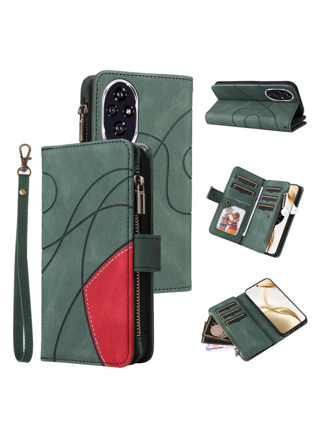 Green Tiger Case For Honor 200 Dual-color 9 Card Slots Zipper Wallet Leather Phone Case - Image 1