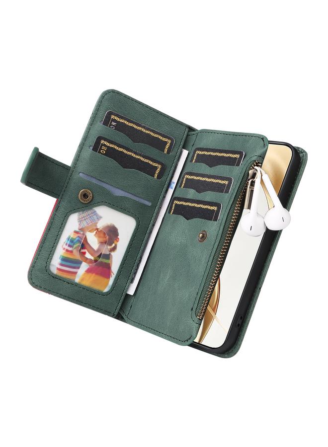 Green Tiger Case For Honor 200 Dual-color 9 Card Slots Zipper Wallet Leather Phone Case - Image 5