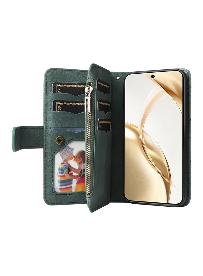 Green Tiger Case For Honor 200 Dual-color 9 Card Slots Zipper Wallet Leather Phone Case - Image 4