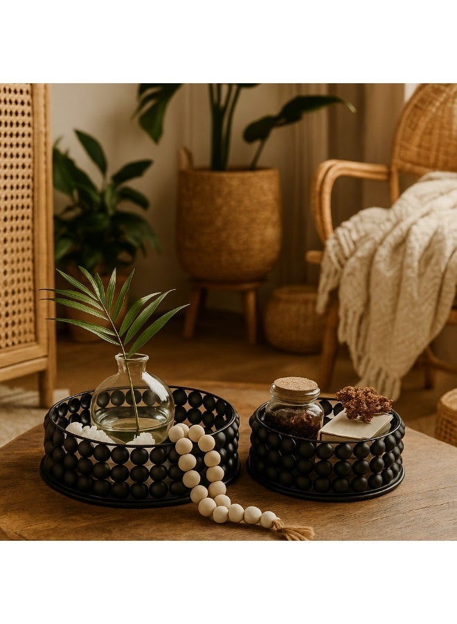 ينزو طقم أوعية معدنية سوداء مزخرفة (30 سم و24 سم) - صواني مركزية دائرية عصرية ذات ملمس مميز لغرفة المعيشة والمطبخ وطاولة الطعام وديكور المنزل - Image 5