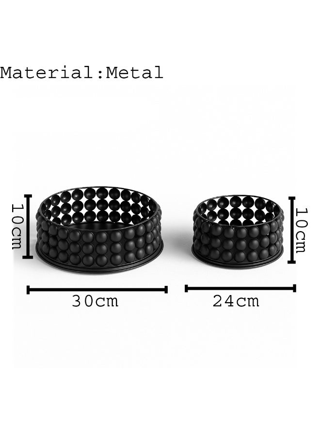 ينزو طقم أوعية معدنية سوداء مزخرفة (30 سم و24 سم) - صواني مركزية دائرية عصرية ذات ملمس مميز لغرفة المعيشة والمطبخ وطاولة الطعام وديكور المنزل - Image 2