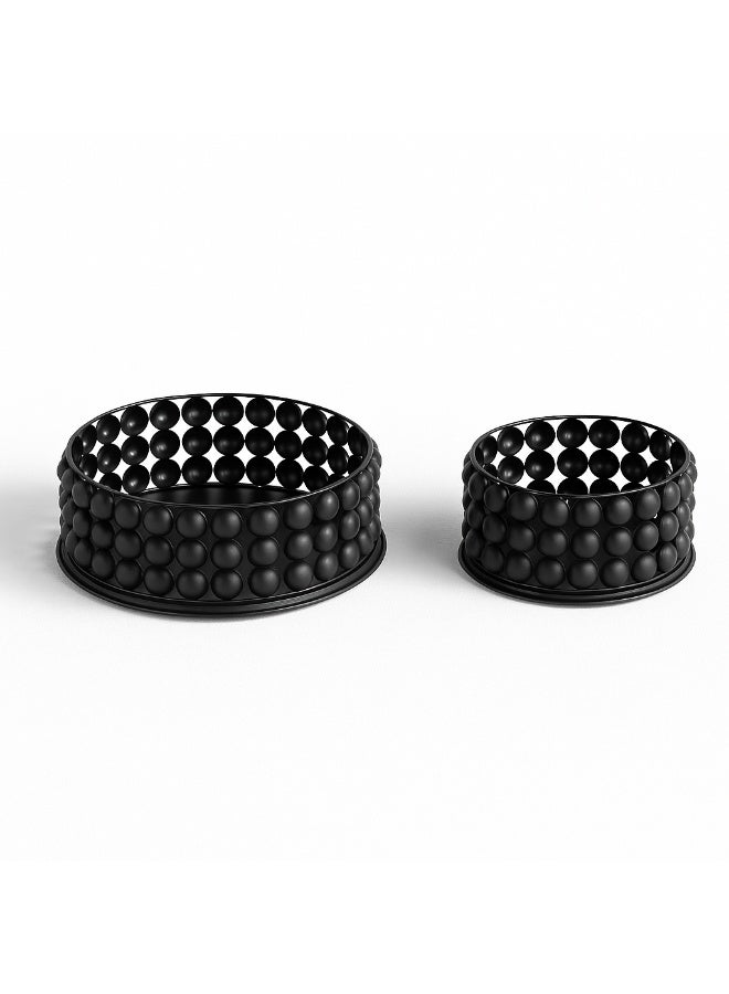ينزو طقم أوعية معدنية سوداء مزخرفة (30 سم و24 سم) - صواني مركزية دائرية عصرية ذات ملمس مميز لغرفة المعيشة والمطبخ وطاولة الطعام وديكور المنزل - Image 1