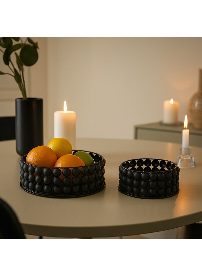 ينزو طقم أوعية معدنية سوداء مزخرفة (30 سم و24 سم) - صواني مركزية دائرية عصرية ذات ملمس مميز لغرفة المعيشة والمطبخ وطاولة الطعام وديكور المنزل - Image 3
