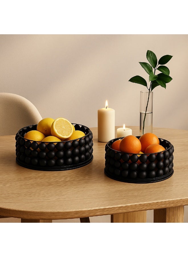 ينزو طقم أوعية معدنية سوداء مزخرفة (30 سم و24 سم) - صواني مركزية دائرية عصرية ذات ملمس مميز لغرفة المعيشة والمطبخ وطاولة الطعام وديكور المنزل - Image 4