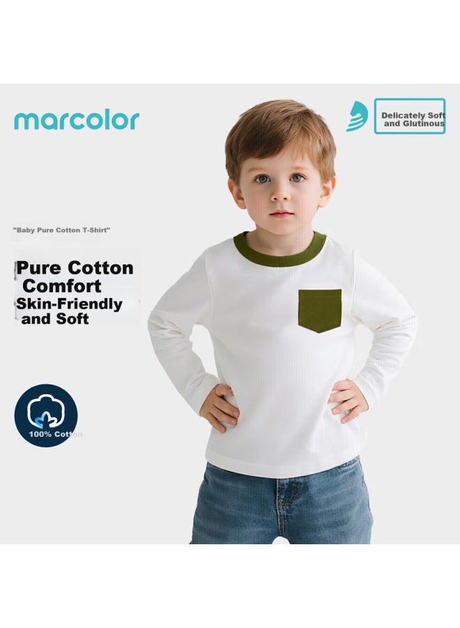 Marcolor Spring Pure Cotton Casual Infant Boys White Long Sleeve T-shirt Versatile Top Shuli Fanhua Benbai 130