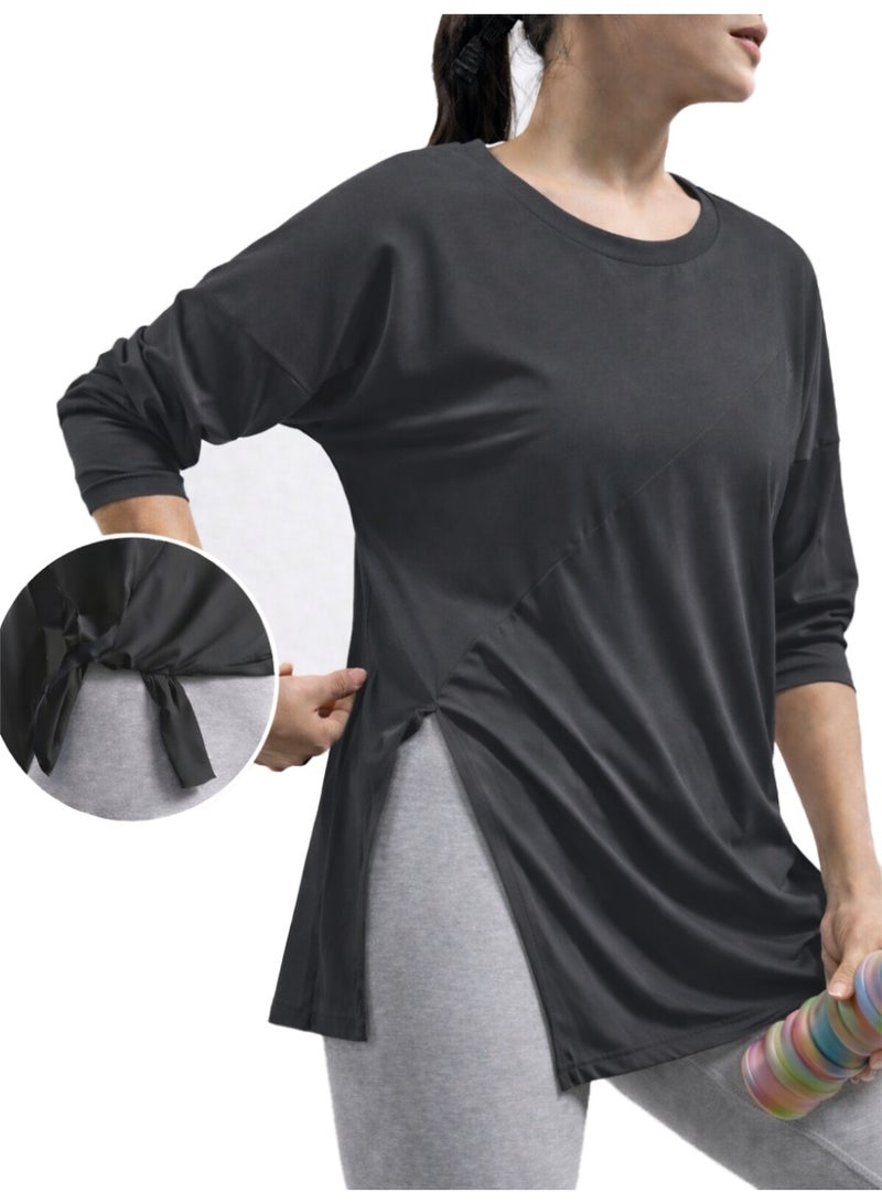 Nileton Sports Top - long sleeves side slit T-shirts - Long  Tee For Workout and Sportswear - Crew Neck Casual outdoor T-shirt for women - Image 4