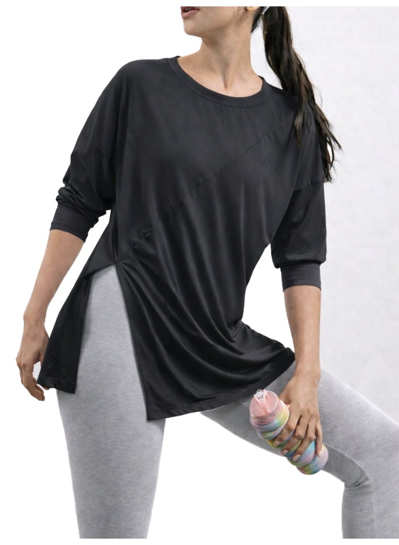 Nileton Sports Top - long sleeves side slit T-shirts - Long  Tee For Workout and Sportswear - Crew Neck Casual outdoor T-shirt for women - Image 2