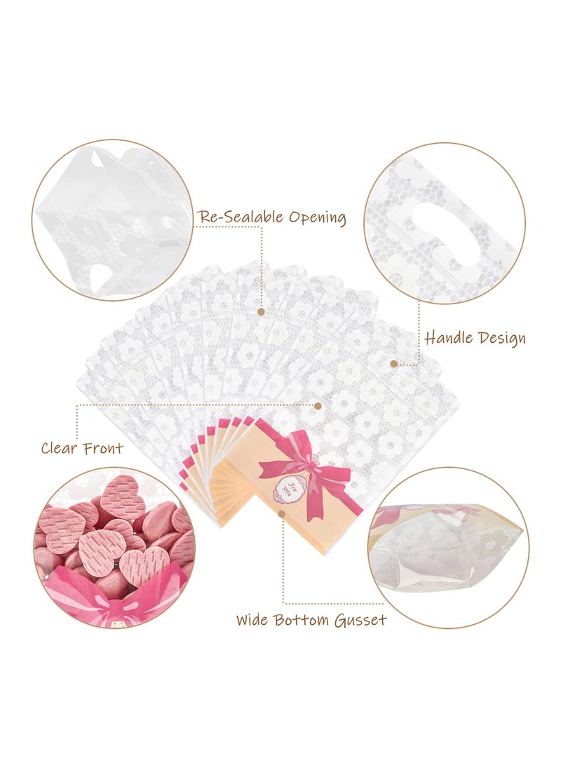 Zikra 50 Pack Clear Treat Bags, Resealable Ziplock Bags Plastic Bakery Packaging Window Airtight Bags Candy Presentation Bag Stand Up Party Favor Bags for Cookies, Candies, Snack, 6 x 8 Inches (PINK) - Image 5