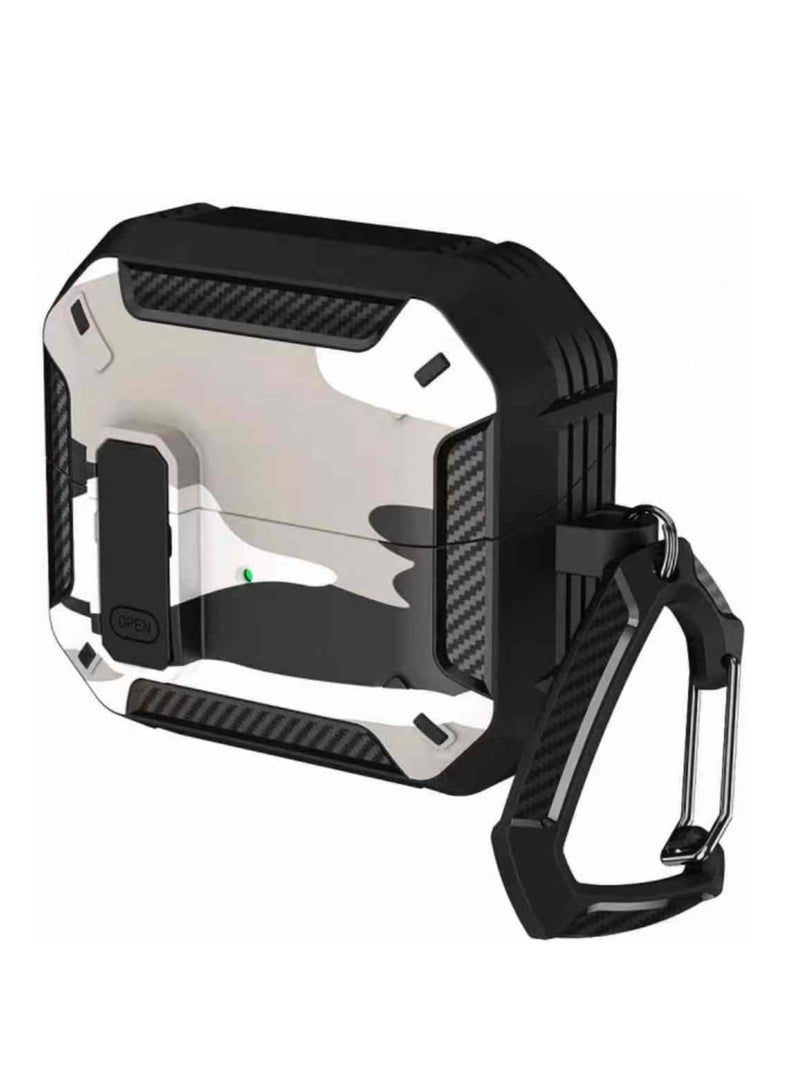 case Compatible with Samsung Galaxy Buds 3 Pro/Buds 3 Case Full-Body Shockproof (Secure Lock) Galaxy Buds 3 & Galaxy Buds 3 Pro (2024) with Carabiner (Camo Ash) - Image 1