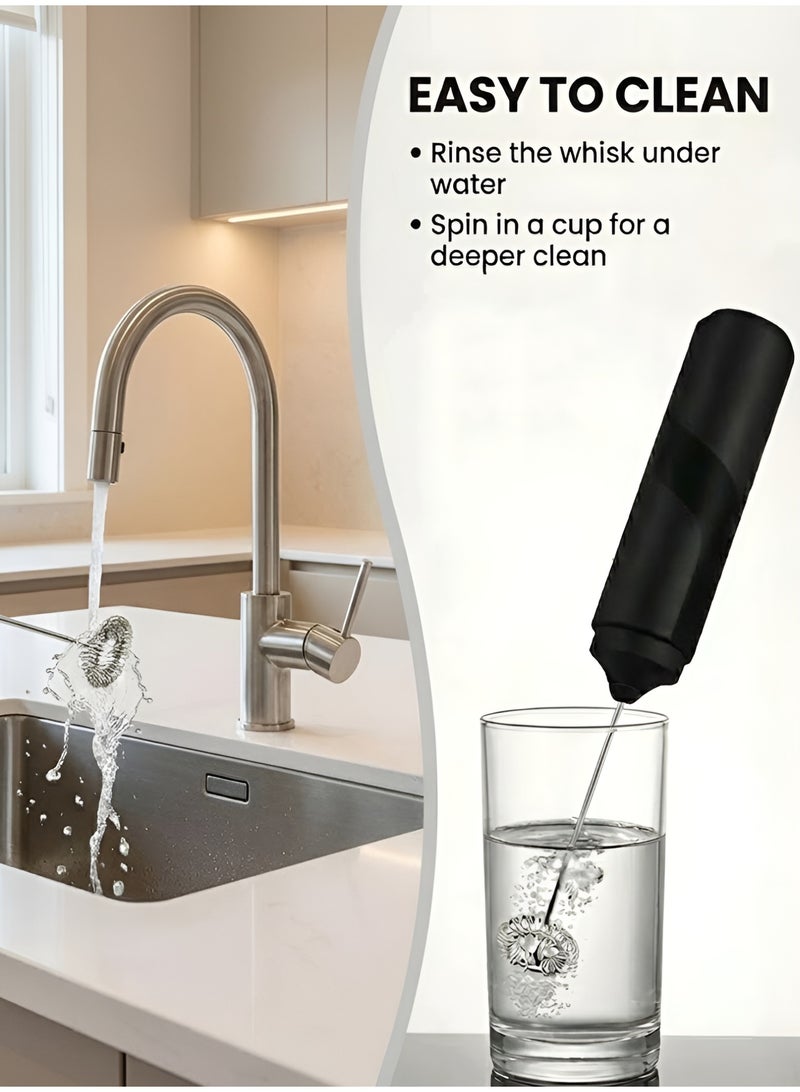 عالم المطبخ خفاق حليب محمول كهربائي - يعمل ببطاريتين AA مع رأس ستانلس ستيل 304 للقهوة واللاتيه والكابتشينو والماتشا والمشروبات الساخنة - أسود - Image 5