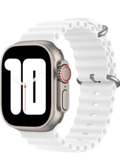 ELTRAZONE Ocean Band Compatible with Apple Watch Band Ultra 49mm 45mm 44mm 42mm, Adjustable Loop with Buckle Soft Stretchy Silicone Sports Band for iWatch Series SE 8 7 6 5 4 3 2 1 Men Women, White  - Image 1