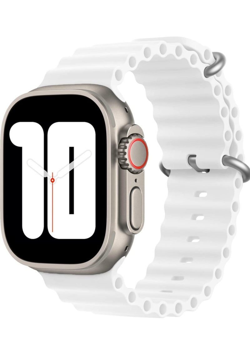 ELTRAZONE Ocean Band Compatible with Apple Watch Band Ultra 49mm 45mm 44mm 42mm, Adjustable Loop with Buckle Soft Stretchy Silicone Sports Band for iWatch Series SE 8 7 6 5 4 3 2 1 Men Women, White  - Image 1