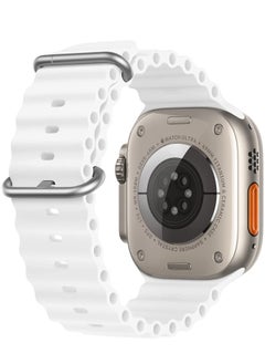 ELTRAZONE Ocean Band Compatible with Apple Watch Band Ultra 49mm 45mm 44mm 42mm, Adjustable Loop with Buckle Soft Stretchy Silicone Sports Band for iWatch Series SE 8 7 6 5 4 3 2 1 Men Women, White  - Image 2