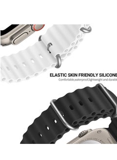 ELTRAZONE Ocean Band Compatible with Apple Watch Band Ultra 49mm 45mm 44mm 42mm, Adjustable Loop with Buckle Soft Stretchy Silicone Sports Band for iWatch Series SE 8 7 6 5 4 3 2 1 Men Women, White  - Image 3