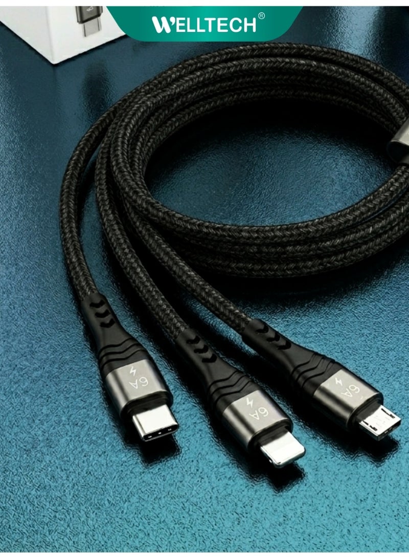 WELLTECH 3 in 1 Fast Charging Cable USB Multi Charging Cable Type-C Micro USB Lightning Cable for iPhone Android Universal Charger Cable WELLTECH DCW520 - Image 2