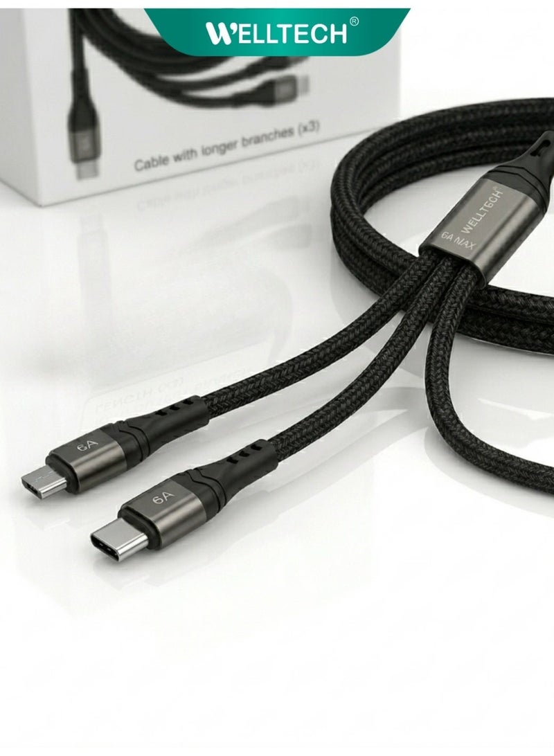 WELLTECH 3 in 1 Fast Charging Cable USB Multi Charging Cable Type-C Micro USB Lightning Cable for iPhone Android Universal Charger Cable WELLTECH DCW520 - Image 1