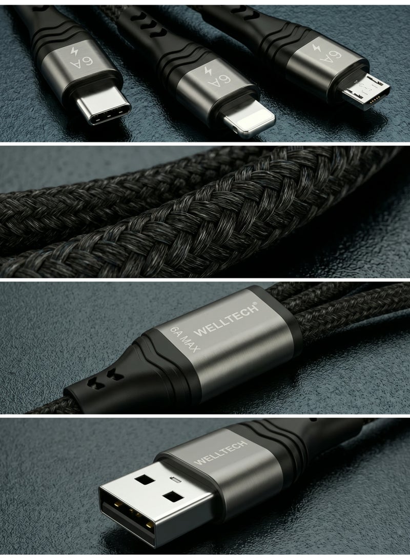 WELLTECH 3 in 1 Fast Charging Cable USB Multi Charging Cable Type-C Micro USB Lightning Cable for iPhone Android Universal Charger Cable WELLTECH DCW520 - Image 5