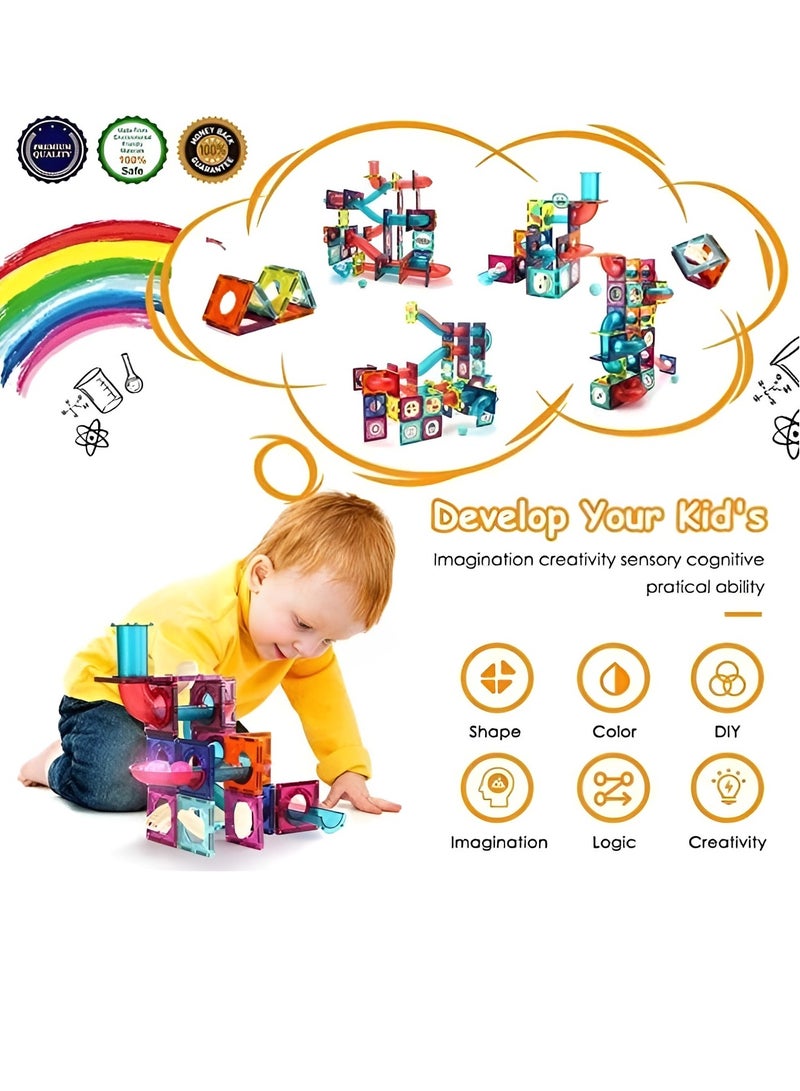 Toys R Us 73 Pcs Magnetic Pipeline Building Block Set – DIY STEM Toy for Kids –  Magnetic Marble Run Track with Free Splicing – 3D Construction Blocks for Creativity & Imagination – Montessori Learning Toy for Boys & Girls - Image 2