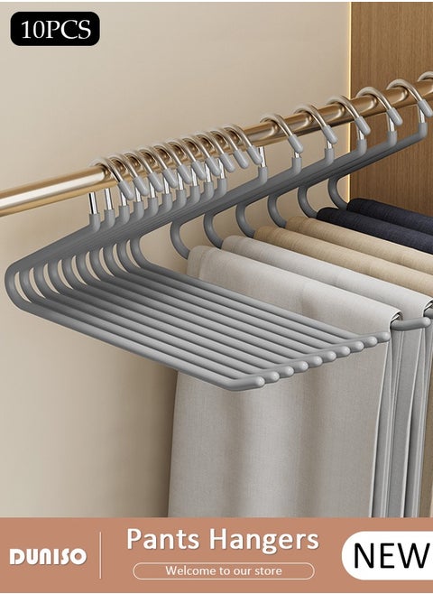10 Packs Pants Hangers, Non-Slip Trouser Hangers, Closet Clothes Hangers, Open Ended Design Metal Pant Hangers for Pants, Slacks, Towels, Skirts