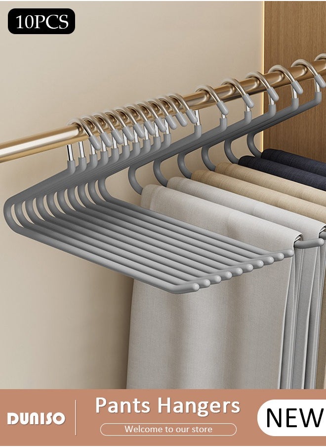 10 Packs Pants Hangers, Non-Slip Trouser Hangers, Closet Clothes Hangers, Open Ended Design Metal Pant Hangers for Pants, Slacks, Towels, Skirts