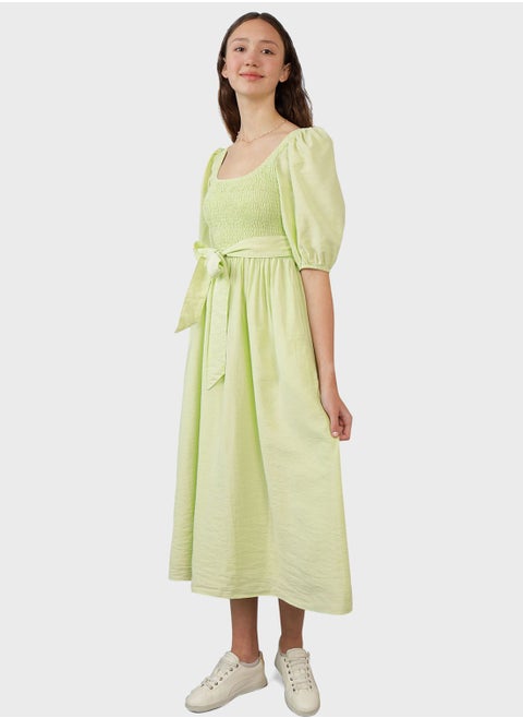 Puff Sleeve Belted Dress