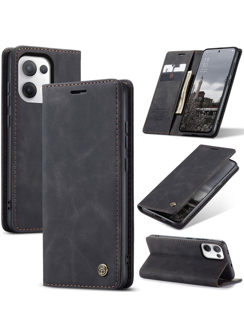 CaseMe Phone Case Luxury PU Leather Design 013 Flip Cover Card Slot Holder Cover For Oppo Reno 13 5G (Black )  - Image 1