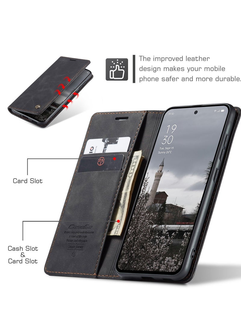 CaseMe Phone Case Luxury PU Leather Design 013 Flip Cover Card Slot Holder Cover For Oppo Reno 13 5G (Black )  - Image 4