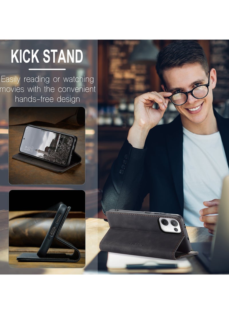 CaseMe Phone Case Luxury PU Leather Design 013 Flip Cover Card Slot Holder Cover For Oppo Reno 13 5G (Black )  - Image 5