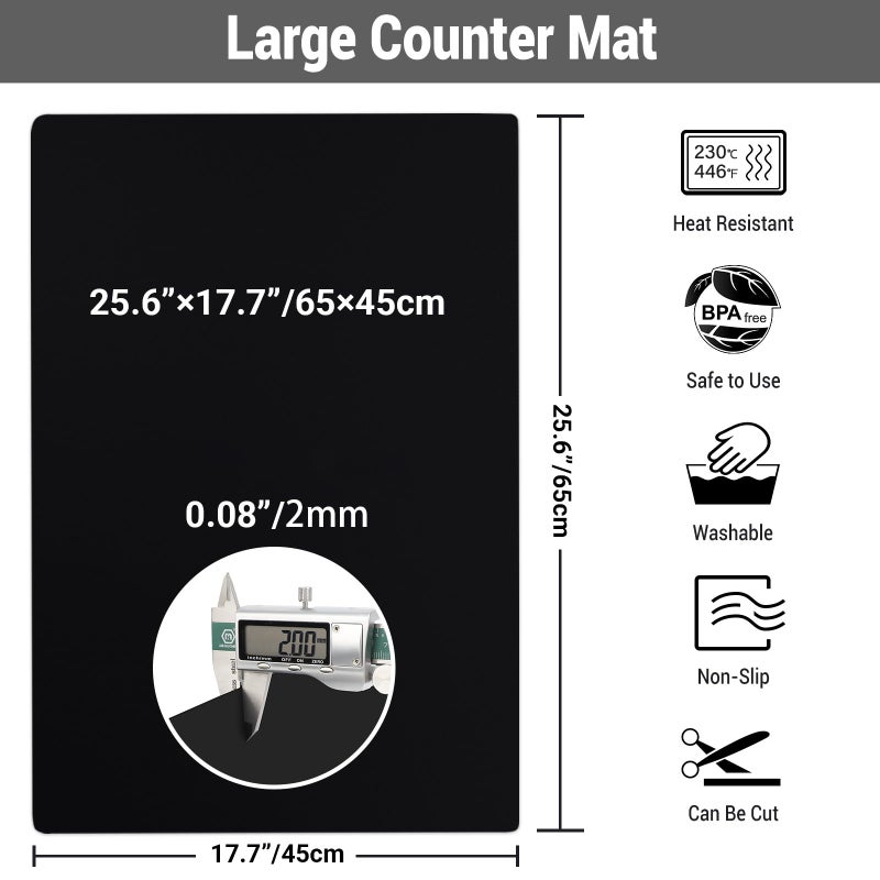 Ewen 25.6X17.7 Inch Large Silicone Kitchen Counter Mat  2Mm Thick Heat Resistant Countertop Protector  Silicone Mat Under Air Fryer  Toaster Oven  Microwave  Coffee Maker  Cutting Board  Drill  Black - Image 3