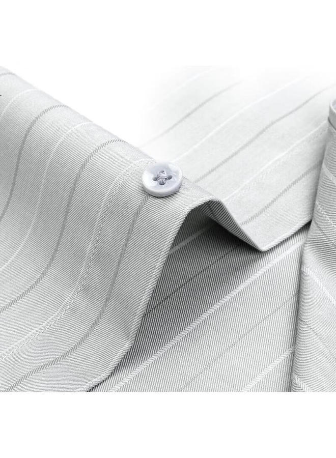 Firs Men'S Cotton Short Sleeve Striped Business Casual Classic Shirt Gray Stripe 42 - Image 3