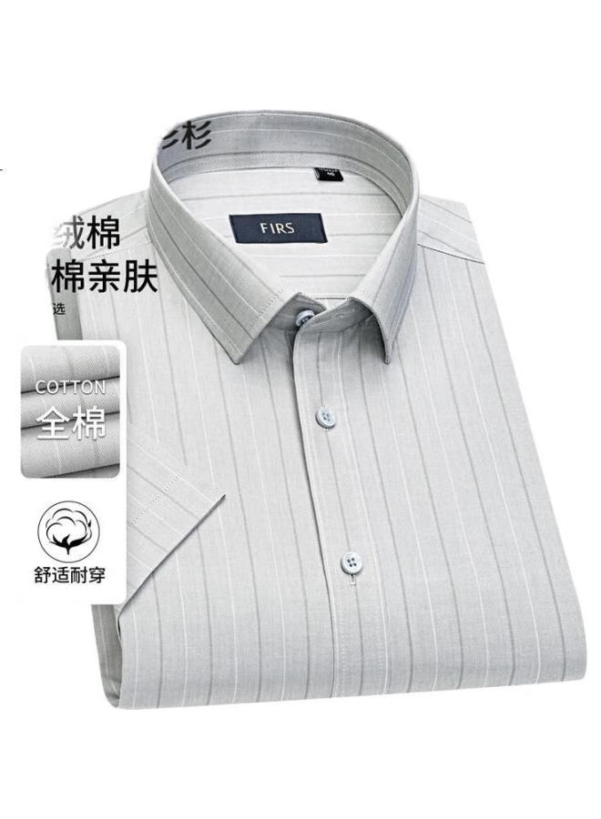 Firs Men'S Cotton Short Sleeve Striped Business Casual Classic Shirt Gray Stripe 42 - Image 1