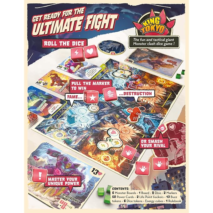 iello : King of Tokyo: Duel - Two-Player Board Game, Fun & Tactical Giant Monster Clash Dice Game, Classic Strategy, Family Ages 8+, 2 Players, 20 Min - Image 3
