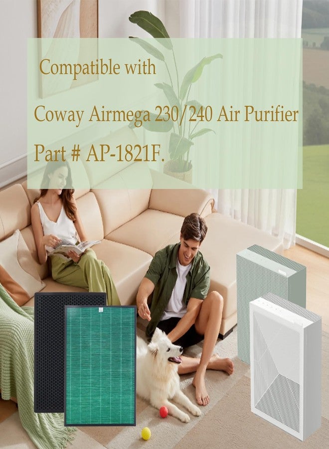 DAODEFUL Airmega 230 Filter Replacement for Coway: Airmega 230/240 Air Purifier (AP-1821F) - Captures Particles as Small as 0.3 Microns for Pet Owners - 2 Pack Max2 Green Filter - 6-12 Months Cycle - Image 2