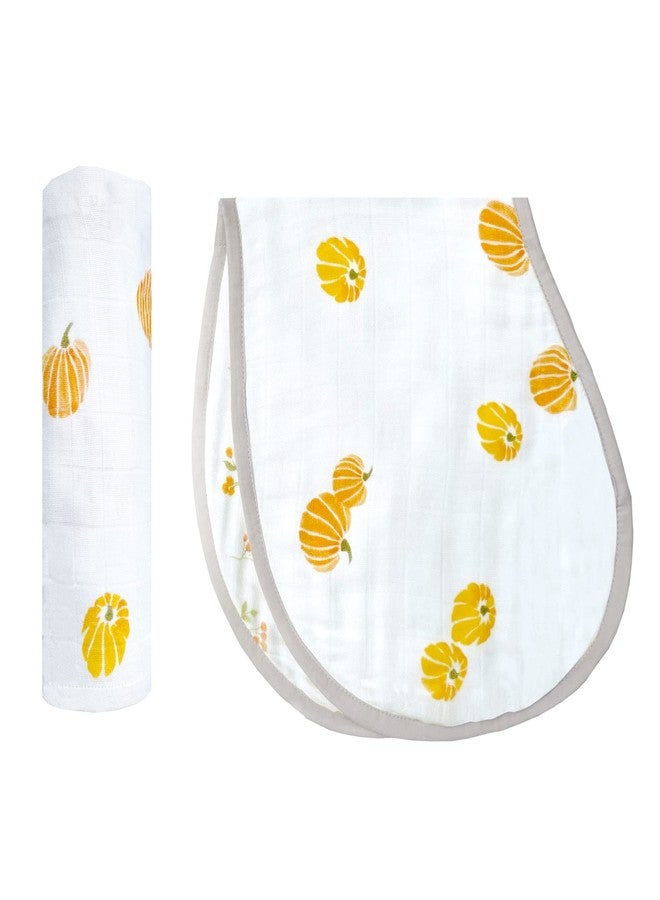 Masilo 100% Bamboo Muslin Burping Cloth Set for Newborn Baby-Absorbent & Soft Bibs for Babies / (1 x Burp Cloth & Swaddle) - Our Little Pumpkin - Image 1