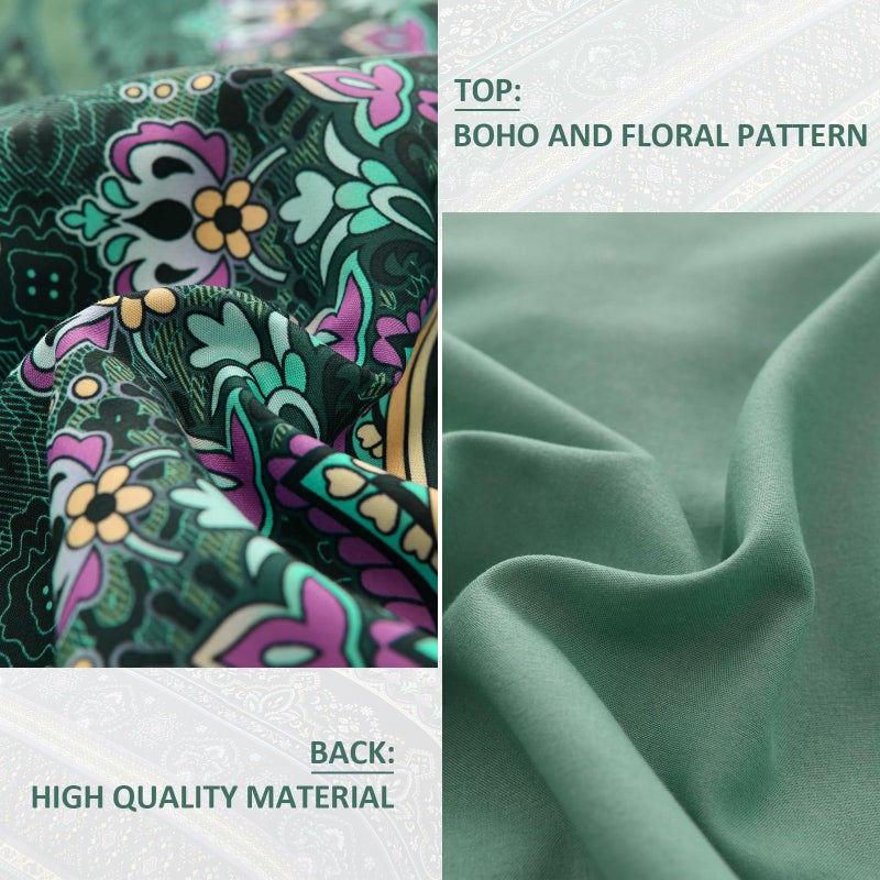 Cottolester Boho Green Comforter Set Queen Size,8 Piece Bed in a Bag Bohemian Striped Bedding Quilt Set,Dark green Paisley Floral Comforter and Sheet Set,Soft Microfiber Complete Bedding Sets for All Season - Image 4