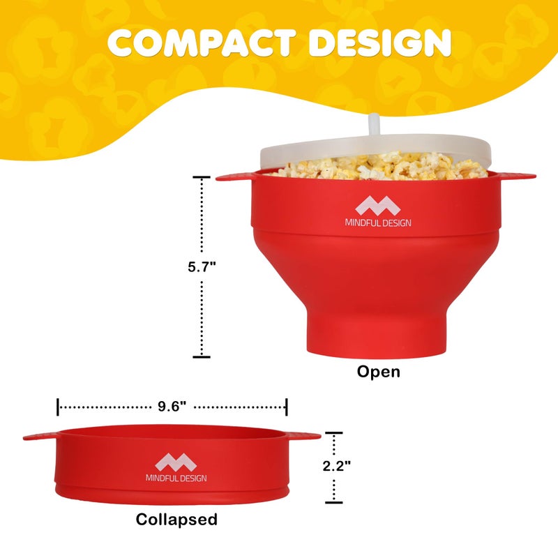 Mindful Design The Original Mindful Design Collapsible Microwave Popcorn Popper - Silicone Bowl, BPA-Free & Dishwasher Safe (Red) - Image 5