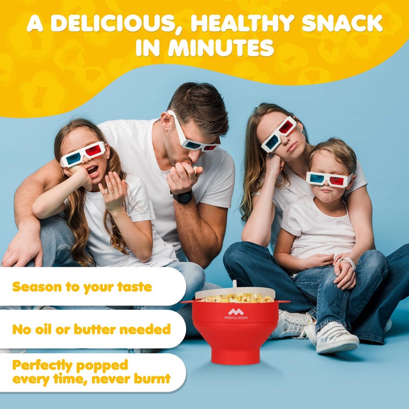 Mindful Design The Original Mindful Design Collapsible Microwave Popcorn Popper - Silicone Bowl, BPA-Free & Dishwasher Safe (Red) - Image 2