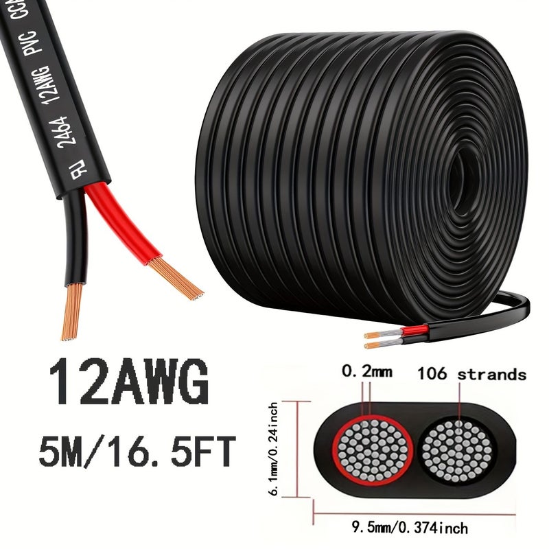 12 Gauge 2 Conductor Electrical Wire 12 AWG 3.3mm² PVC Cord Low Voltage 12V 24V DC CCA Automotive Wire LED Strips Lamp Lighting Marine 15.3M 50FT - Image 3